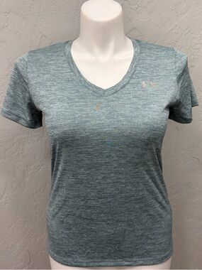 Under Armour HeatGear Teal Heather V-Neck Athletic Tee Shirt Medium